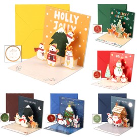 Christmas Card, 3D Card Christmas, Pop Up Card Christmas, 6 Christmas Cards, Merry Christmas Cards Pop-Up Greeting Card, Christmas Cards with Envelope Set, Christmas Wishes (HK011)