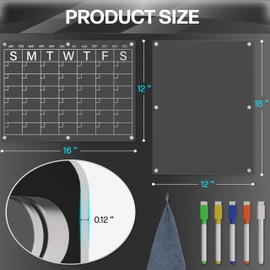 ELITE ECOMMERCE 16”x12” Acrylic Calendar for Fridge, Includes Monthly Planner Dry Erase Board & Blank Board, 5 Dry Erase Marker, Magnetic Pen Holder (Pack of 2)