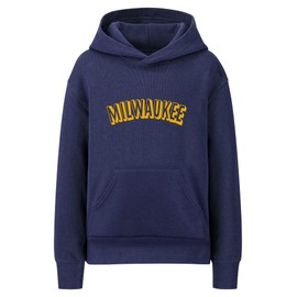 Daxton Youth Unisex Pullover Cities State Hoodie Mid-Weight Fleece Sweater - Milwaukee Navy Gold, M