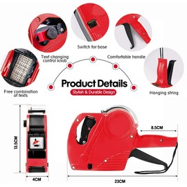 Price Gun Kit with 5000 Sticker Labels and 3 Extra Ink Roller Replacement, MX-5500 8 Digits Labeler for Retail Price Tags and Grocery Store Label Tags (Red)