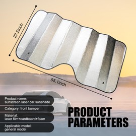 JawGrew 1 PC Car Windshield Sunshade, Foldable Front Windshield Sun Visor, Full Blackout Privacy Protection Visor, Suction Cup Mounting Accessory, for Most Cars SUVs (Silver)