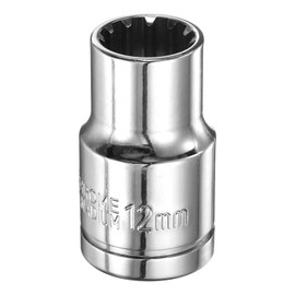 sourcing map 12 Point Socket 1/2" Drive by 12mm Metric Shallow Socket Chrome Vanadium Steel 12-Point Standard Sockets Mechanic Hand Tool for Car Repair Mechanical Maintenance Home Use