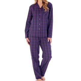 Slenderella Ladies Purple Check Pyjamas Button Up Top & PJ Bottoms Yarn Dyed Cotton Set (UK 16/18)