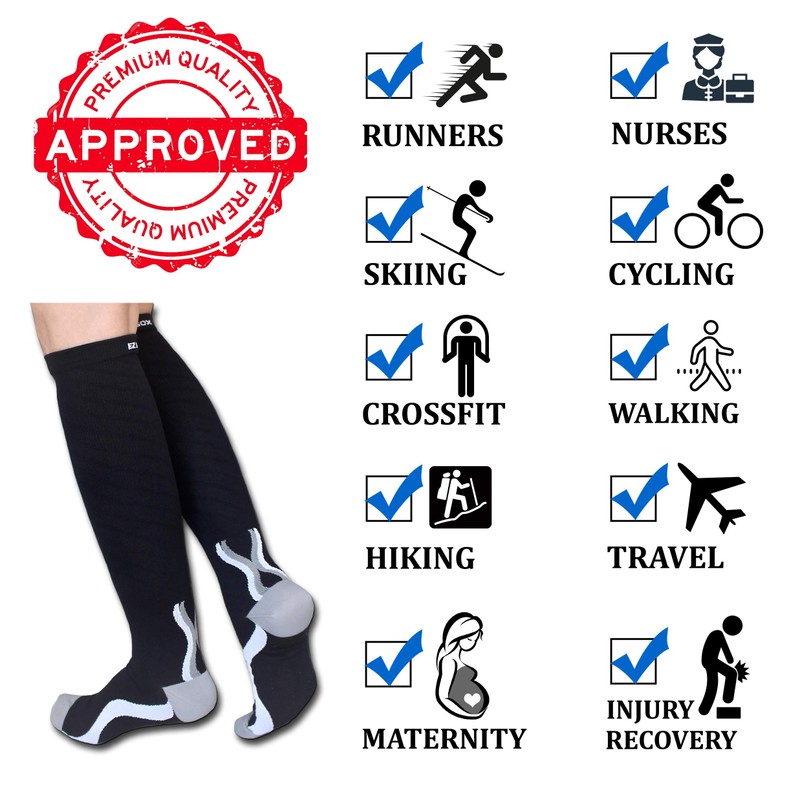 Ez Sox Compression Socks (S/M, Black/Grey)