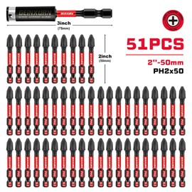 Geinxurn Impact Tough #2 Phillips 2 in. Insert Driver Bits,50Pack PH2 Screwdriver Bits Set with 1Pcs Impact Bit Holder,Bulk