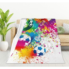 HGOD DESIGNS Colorful Football Throw Blanket Ultra Soft Warm All Season Raibow Color Soccer Balls Decorative Fleece Blankets for Bed Chair Car Sofa Couch Bedroom 130x150cm