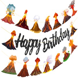 Lava Volcano Birthday Party Decorations Black Volcano Happy Birthday Banners Volcano Theme Party Decorations for Lava Birthday Party Science Dinosaur Theme Baby Shower Supplies