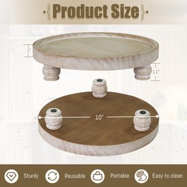 MAONAME Decorative Round Wood Riser for Display, Farmhouse Pedestal Stand for Kitchen Counter, Wash White Wooden Risers Tray for Home Decor, Pedestal Tray for living room Decor