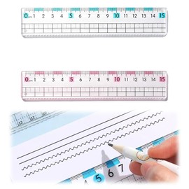 NIHOOOOH Ruler, 5.9 inches (15 cm), Elementary School Ruler, Transparent Ruler, Set of 2, Wavy Line Design, Grid Lines, Plastic Ruler, 5.9 inches (15 cm), For Learning, Painting, Notebook, Work