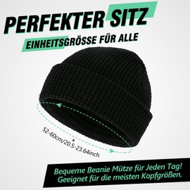 Kiiwah Beanie Hat Unisex Fishing Hat Beanie Warm Winter Hat Retro Trawler Beanie Short Knitted Hat Skull Cap Fisherman Beanie for Men and Women in Winter Autumn, black
