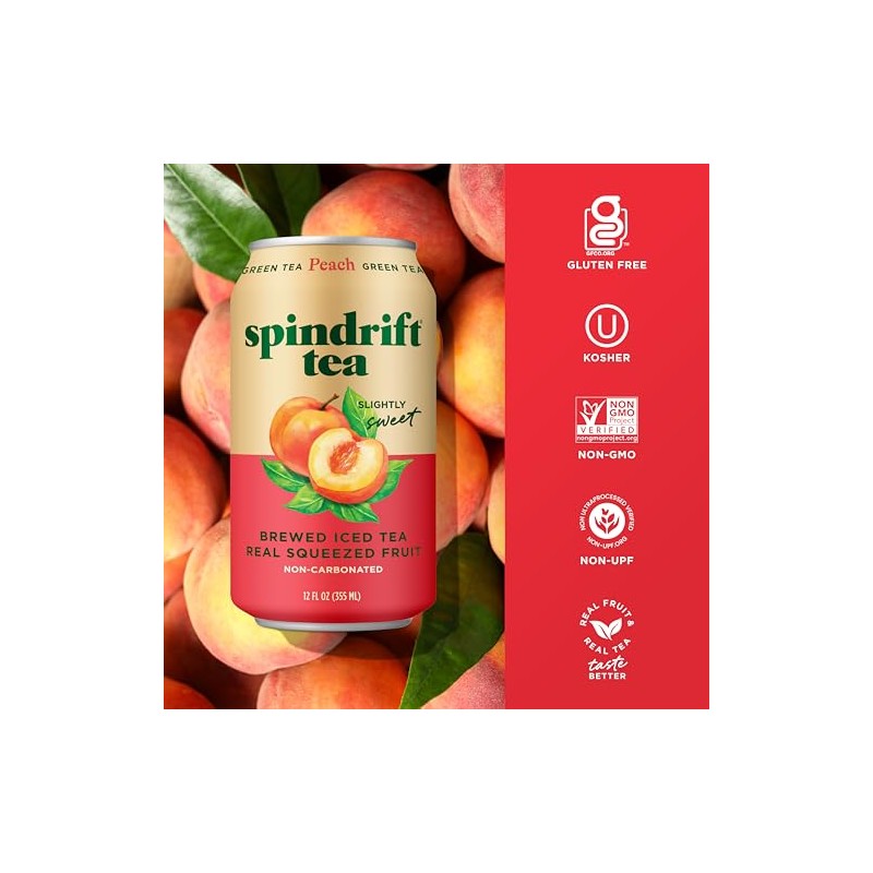 Spindrift Brewed Iced Tea, Peach Green Tea, Made with Real