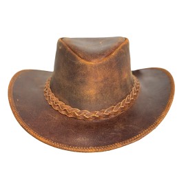 Lesa Collection Vintage Gunner Leather Cowboy Hat - Stylish Braided Band Cowgirl Hat - XL