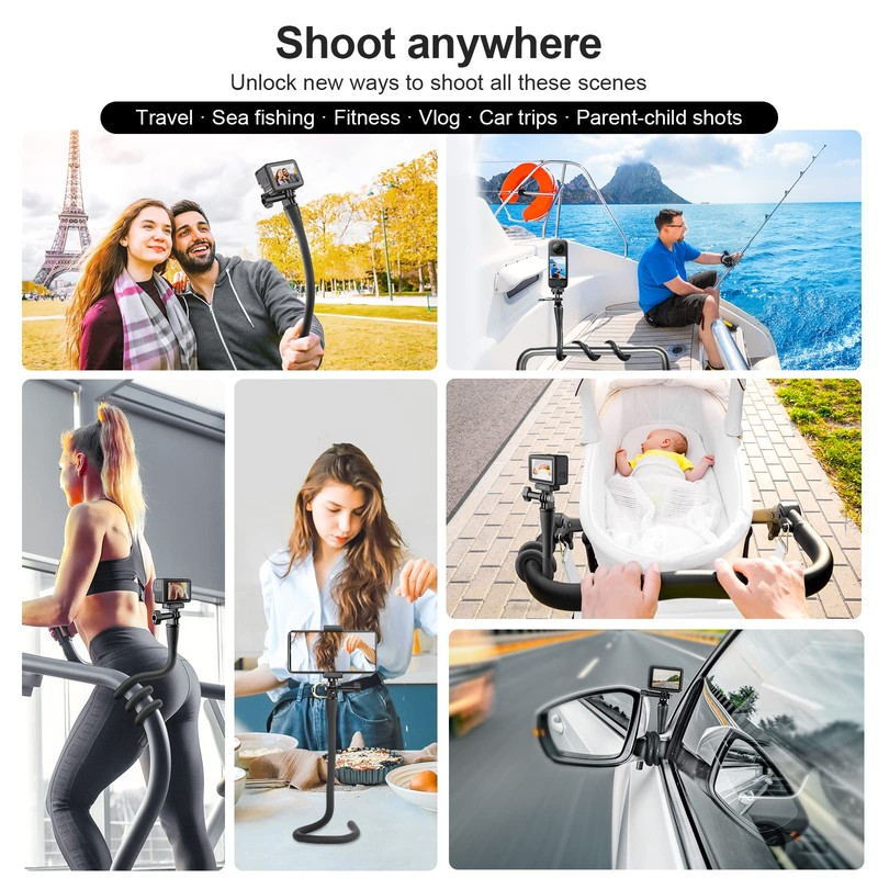 TELESIN Flexible Monkey Tail Selfie Stick Holder for GoPro Hero