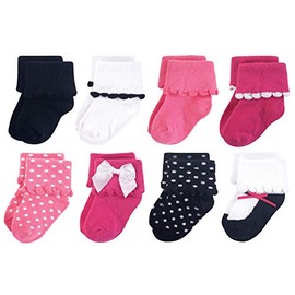 Luvable Friends unisex baby Fun Essential Socks, Black Pink Bow, 0-6 Months US