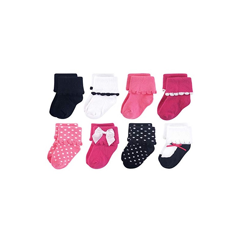 Luvable Friends unisex baby Fun Essential Socks, Black Pink Bow,