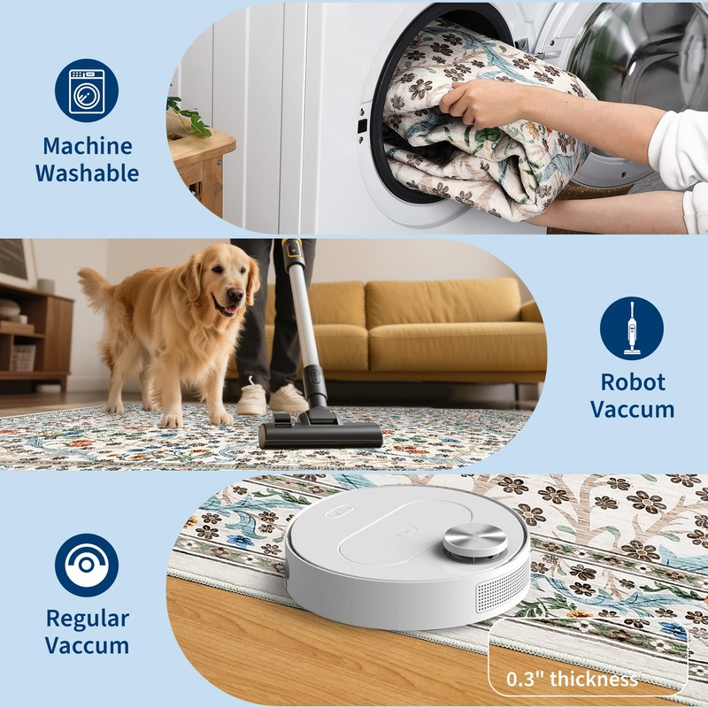 GarveeHome Floral Area Rugs 5x7, Washable Rug for Living Room,