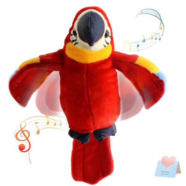 Houwsbaby Talking Parrot Plush Pal Repeat What You Say Stuffed Animal Electronic Record Interactive Animated Bird Shake Wings Creative Easter Gift for Kids Boys Girls, 9'' (Red)