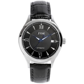 JIOS Automatic Watch, Made in Japan, Genuine Leather Belt, Made in Japan, Sapphire Glass (Black x Blue Hands x Black Croco Embossed Strap), Classic