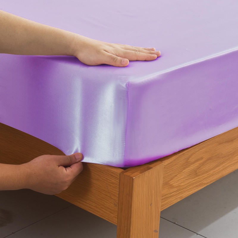 ROOEE Satin Silk Fitted Sheet with Pillowcase Set Breathable Soft