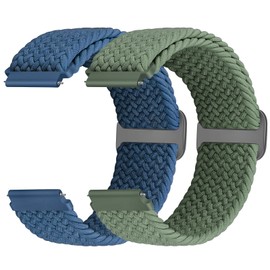 Acortjl Braided Solo Loop Watch Band - Choice of Width -18mm 20mm 22mm, Quick Release Braided Replacement Wristband Nylon Stretchy Watch Straps for Men Women, 2PCS