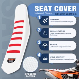 sawrain Universal White Dirt Bike Seat Cover, 6 Ribs Motorcycle Enduro Soft Dirt Pit Bike Seat Covers (Red)