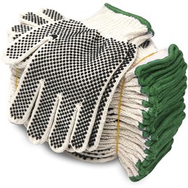 Evridwear Cotton Polyester String Knit Shell Safety Protection Work Gloves for Painter Mechanic Industrial Warehouse Gardening Construction Men & Women 12 Pairs, With Two Side dots, XL Size