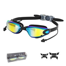 Ruayia Swimming Goggles Polarised Adult for Men Women Nose Clip Swimming Goggles UV Protection Anti Fog Adjustable Strap Teenagers - Laser Yellow