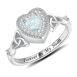 JXJL Heart Cremation Ring for Ashes - 925 Sterling Silver Opal Urn Keepake Rings Memorial Jewelry for Women/6#