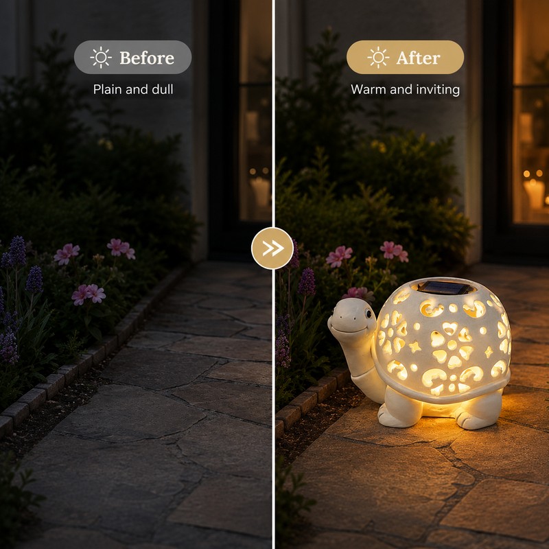 Solar Turtle Garden Statue with LED Light for Outdoor Décor