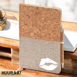 Huuraa Notebook Kissing mouth Gift diary with cork cover 80 sheets Din A5 incl. Ballpoint pen Kissing mouth gift idea