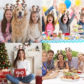 Makone Reindeer Headband, Headband Deer Antlers Horns Deer Ears, Deer Face Tattoo, Antler Headband, Women's Costume, Carnival, Christmas, Elves Party for Christmas Favours (Dark brown)