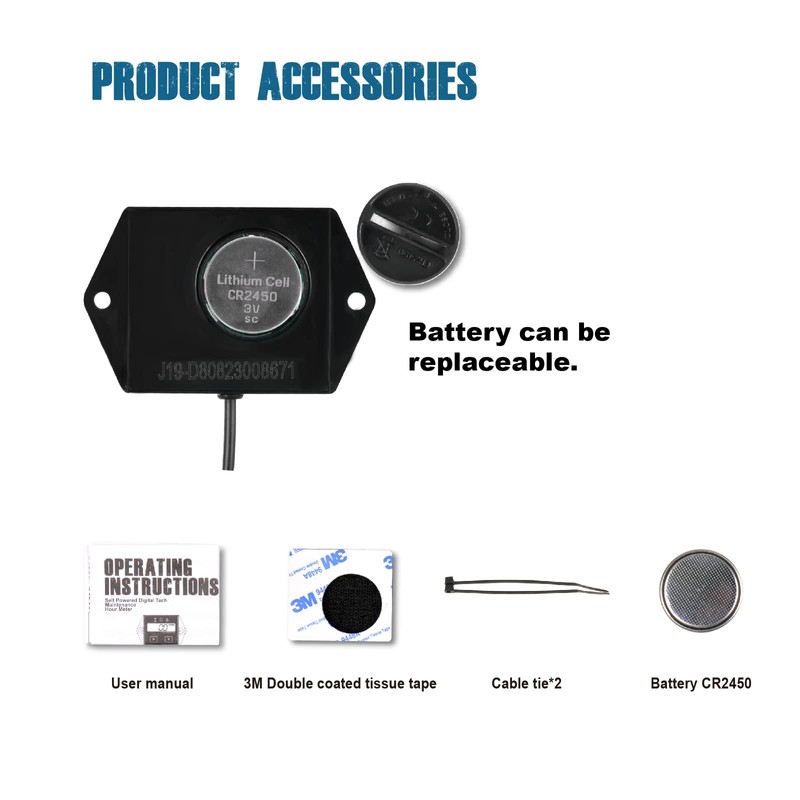 NInE-ROnG Digital Hour Meter Tachometer Maintenance Reminder Backlight Battery Replaceable