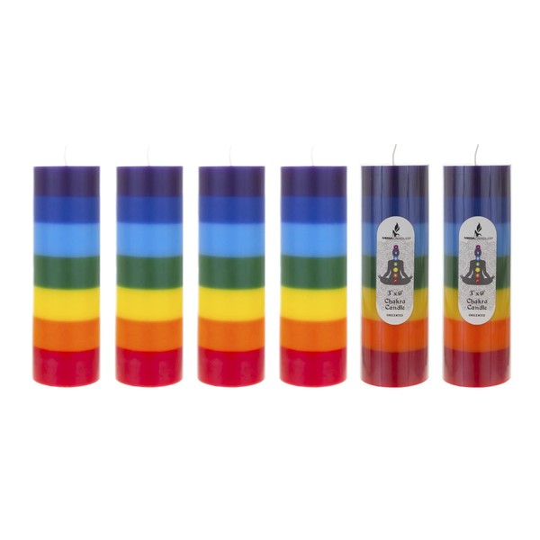 Mega Candles 6 pcs Unscented Multi Color Chakra Round Pillar