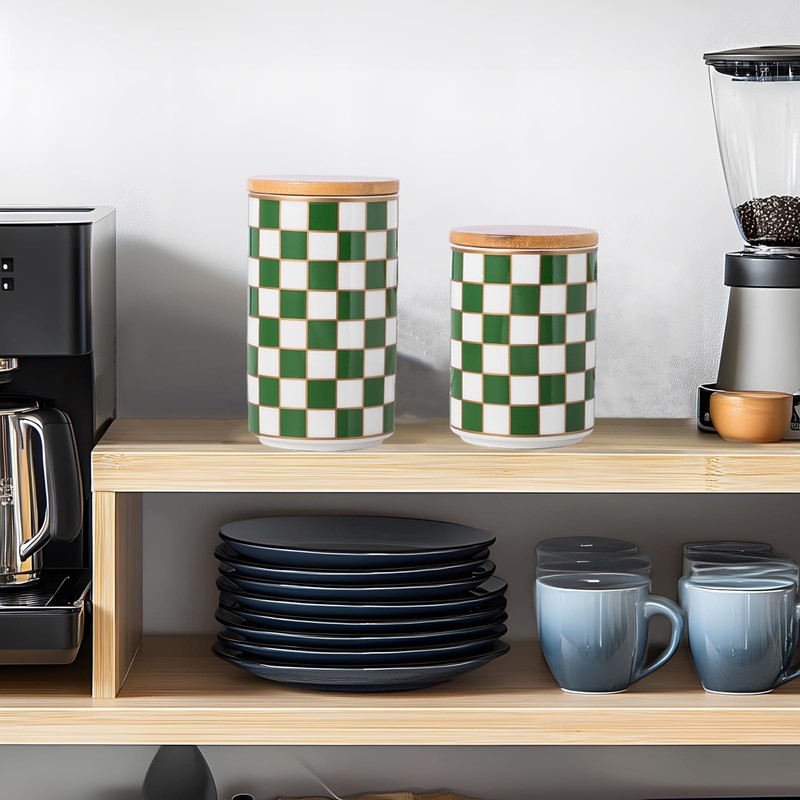 XYQXYQ Kitchen Countertop Ceramic Checkered Canisters,Black And White Food Storage