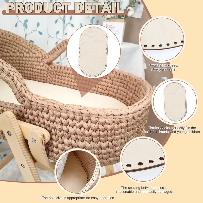 Moses Basket Wooden Base 10mm Hole, HSSZXFR Oval Shape Moses
