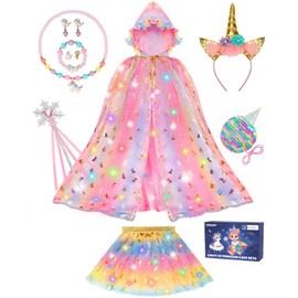 Rolevoria Princess Dress Up for Girls, 10 Pcs Light Up Unicorn Princess Costume Cape Set, Christmas Birthday Gifts Toys for Girls 3 4 5 6 7 8 Years Old