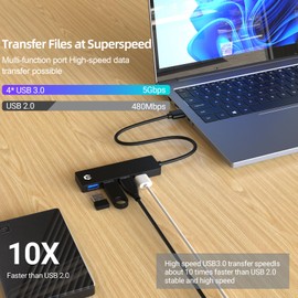 Tiergrade USB Hub, 4-Port USB Hub with 5V/2.4A Power Delivery for Laptop, Type C Hub with Extra Power Charging Port