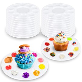 AIERSA Cupcake Decoration Plates for Kids Party, Kids Cupcake Holder, Decorating Tray with 10 Cavities for Dessert Shakers, Kids Birthday Party Supplies (Pack of 20)
