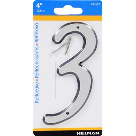 Hillman 841602 Reflective 4-Inch Nail Plastic House Number 3
