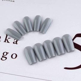 KXAMELIE KXAMELIE Grey Press-on Medium Coffin Nails - Reusable, Natural, Thick, Solid Color, 24 Long Square Nails