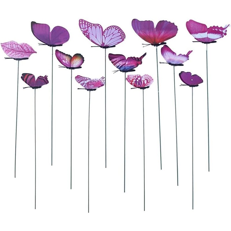 12 Garden Flying Butterfly Stake, Purple Decorative Garden Stakes