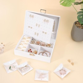 DesignSter Jewellery Box, Large PU Jewellery Box for Women and Girls, Jewellery Box with 8 Small Jewellery Pockets, Large Jewellery Box for Rings, Earrings, Necklace, White