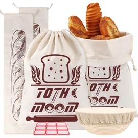 TOTHEMOOM Reusable Bread Bags for Homemade Bread（6 Pack） - 2 TPU Lining Bread Storage Bag For Sourdough with 2 Baguette & Bowl Cover - Ideal Gift for Bakers