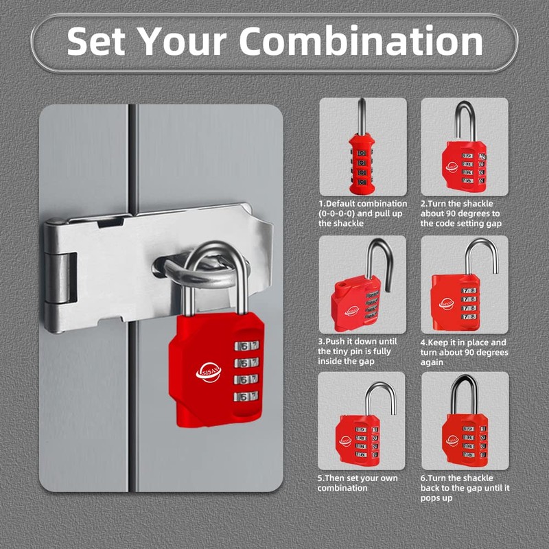 SISAV 4 Digit Combination Lock,Gym Padlock,Outdoor Combination Padlock,Suitable for School