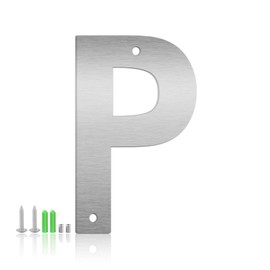 5 Inch Floating House Numbers and Metal Letters for Outdoor Signs, Modern 304 Stainless Steel Silver Address Numbers for Home, Apartment, and Garden Decor (Letter P)