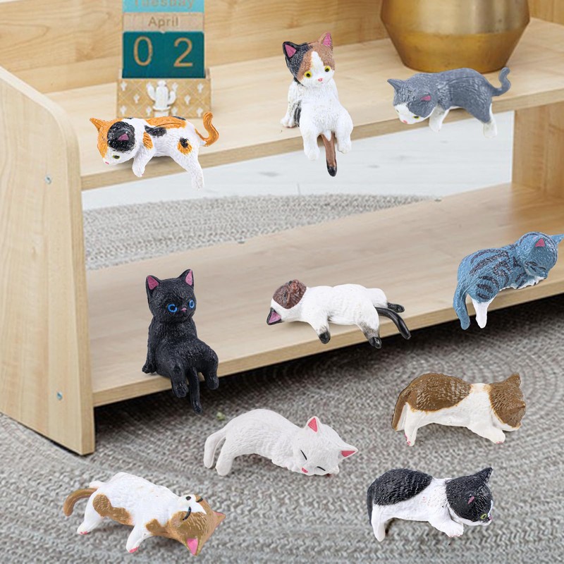 UPIQNG 5 Pcs Mini Cat Figurines Computer Monitor Decor Cute