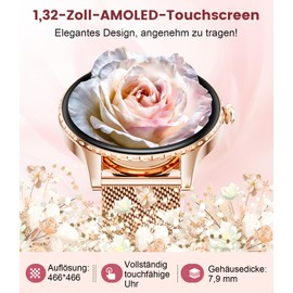 LIGE Smartwatch Women's 1.32 Inch AMOLED Round Touchscreen with Phone Function, Women's Health, IP68 Waterproof, 120+ Sport Mode, Calories, Heart Rate, Smart Watch for iOS Android (Rose Gold)