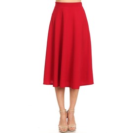 Casual High Waist A-Line Midi Skirt with Elastic Waistband Red 2XL