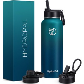 HydroPal Stainless Steel Drinking Bottle - 750 ml, 1 L, 1.2 L, BPA-Free, Suitable for Carbonated Drinks, Insulated Thermos Flask with Straw and 2 Lids, Leak-Proof Insulated Bottle for Children,