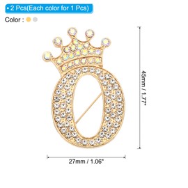 PATIKIL Letter Brooch Pins, 2 Pcs Crown Initial Rhinestone Alphabet O Letter Lapel Badges Pin for Women Suits Dress Coat Clothes Craft, Gold/Silver Tone